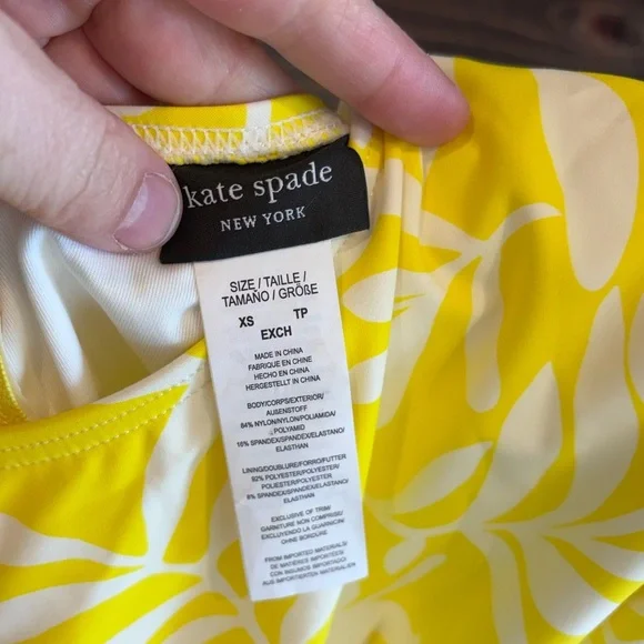 NWOT Kate Spade Yellow Floral Long Sleeve Swimsuit Sz XS - Picture 2 of 5